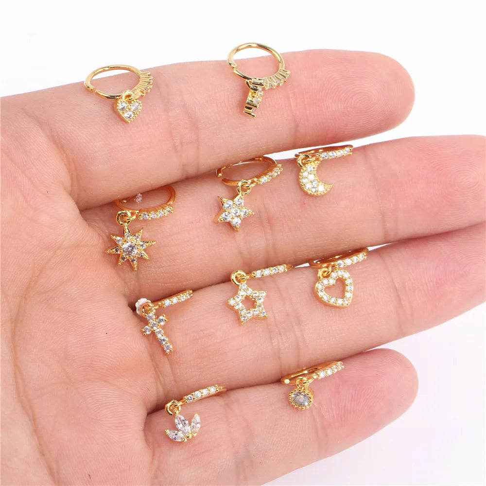Fashion New Brass 18K Gold Nose Hoop Zircon Pendant Nose Ring for Women Piercing Jewelry Wholesale