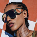 2024 Hip Hop Rivet One Piece Oversized Shield Oval Thick Sun Glasses for Female Men Vintage Luxury Y2k Punk Sunglasses