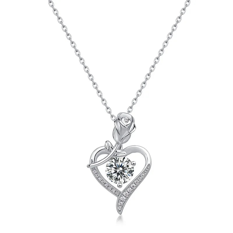 Wholesale Women Luxury D Color VVS 1ct Moissanite Pendant 925 Sterling Silver Rose Heart Necklace Pendant Fine Jewelry for Gift