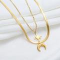 Ouj Simple Fashionable Double Layer Hexagonal Star Moon Stainless Steel 18K Gold Plated Pendant Necklace