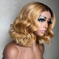 High Quality Bob Wave Glueless Indian Virgin Human Hair Honey Brown Wig Transparent Lace Front Wigs With Pre Plucked Hairline