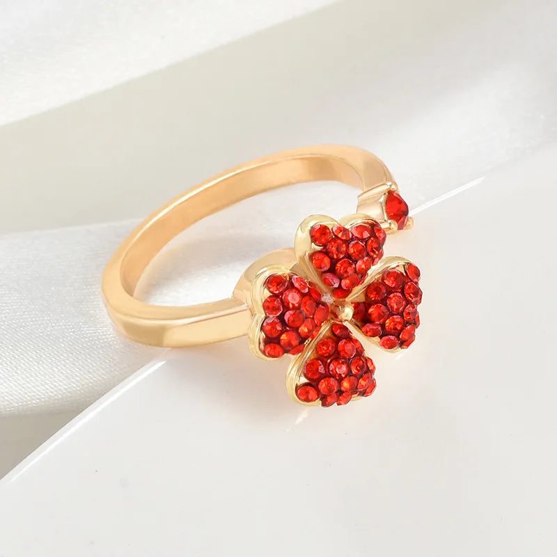 Fashion Luxury Rotatable Four-leaf Clover Windmill Inlaid Full Zircon Ring Female Trend Personality Lucky Clover Jewelry