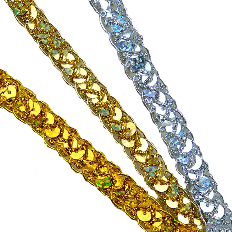 1.2CM Sequins Lace Ribbons Dance Dancewear Decorative Braided Centipede Edges Twist Fabric Lace Trims for Costume Sewing