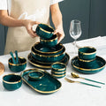 Ceramic Dinner Plates Dinnerware Set Dishes Luxury Green Food Plate Set Salad Soup Bowl Plate and Bowls Set for Restaurant Hotel