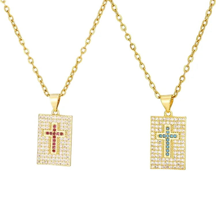 New European and American Hot-Selling Cross Necklace Female Temperament Net Red Girlfriends Couple Fashion Copper Inlaid Zircon