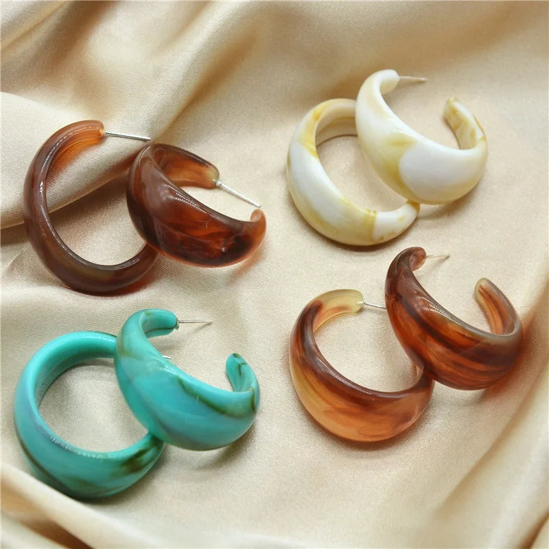 Hot Sale Simple Clear  Hoop Jewelry Fashion Multi Color Women Silver Post C Shape Acrylic Earrings