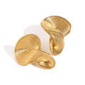 J&D 18k Gold Stainless Steel Ribbed Stud Earrings Lightweight Vintage Jewelry