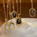 Retro Mirror Pendant Gold Rose Flower Necklace Design Tempe Stainless Steel Necklace Long Jewelry Pendant Necklace