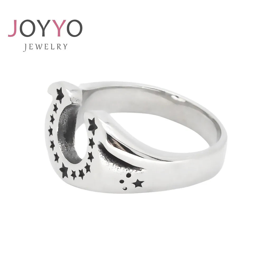 Lucky Stainless Steel Horse Shoe Ring with Stars Silver Accessories Jewelry Trendy Unisex
