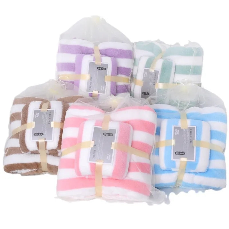 Custom Logo Coral Velvet Cationic Stripe Bath Towel Set 6 Piece Luxury Microfiber Adult Woven Soft Linen Disposable for Hotels