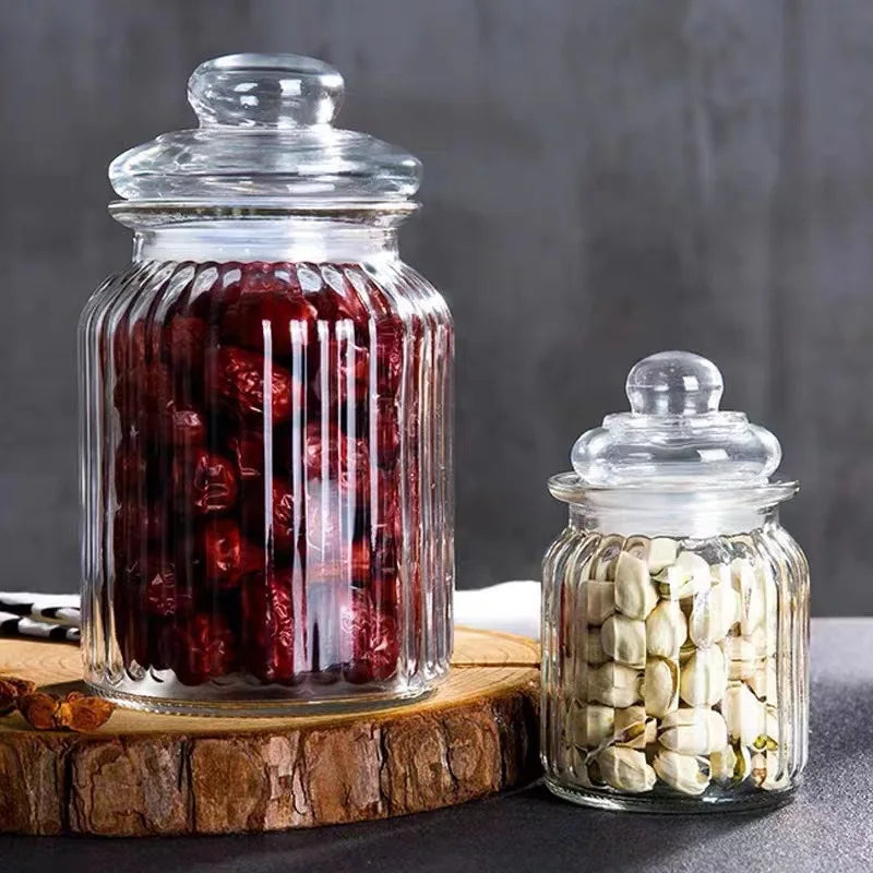 650ml 950ml Transparent Cylinder Glass Candy Jars Airtight Household Storage for Sugar Grains & Dry Goods with Lids