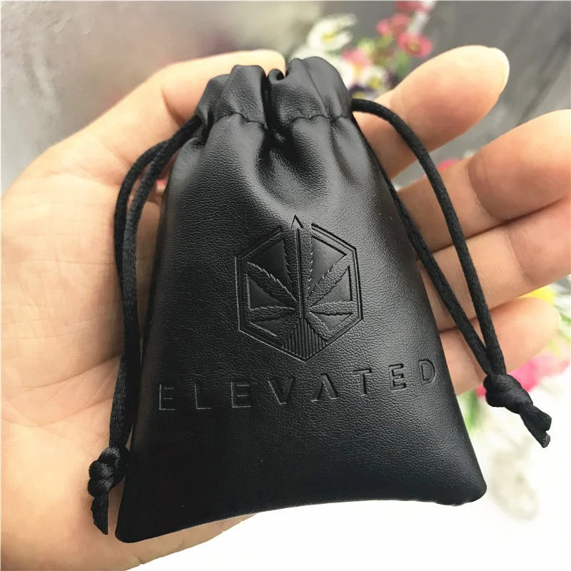 Mini Black PU Drawstring Bag Custom Leather Gift Bag Pouch for Gift