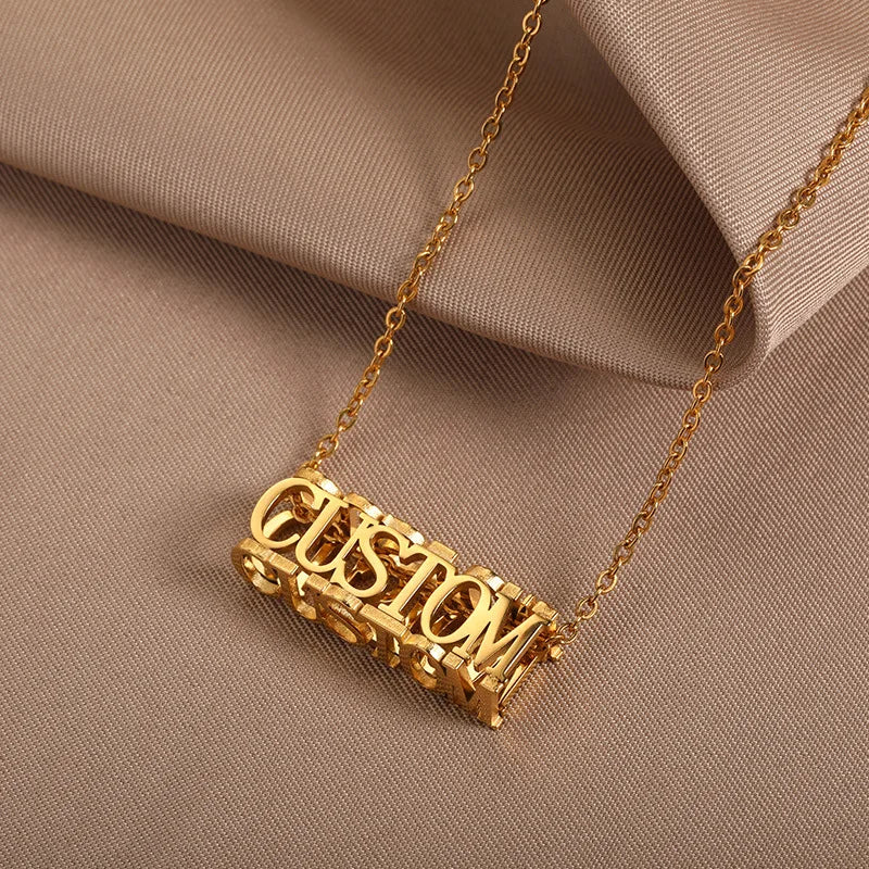 ShangJie OEM Custom Name Pendant Four Sides 3D Design Stainless Steel Necklace