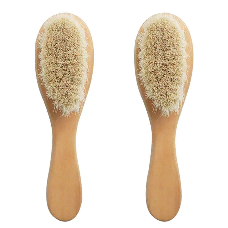 Eco-Friendly Natural Beech Wood Hairbrush Set Soft Goat Hair Paddle and Nylon Hair Brush Set for Baby Care