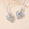 925 Sterling Silver with Blue CZ Double Heart Pendant Necklace for Women Valentine Day Gifts