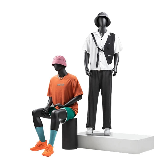 Men's Clothing Store Stand Mannequin White and Black Torso in Fiberglass Full-Body Fitness Model for Adults