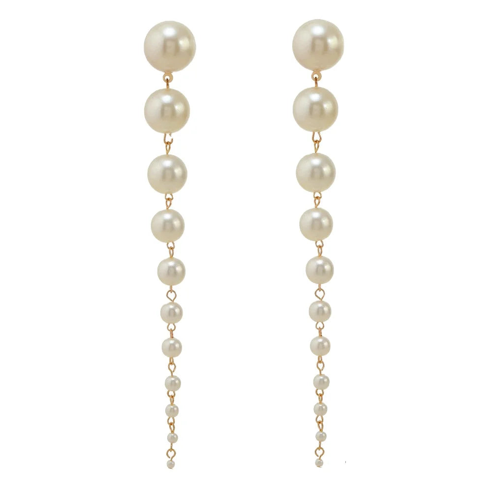 2024 Hot Sale Long Pearl Pendant Earrings Jewelry Women Handmade Pearl Tassel Drop Earrings for Gift