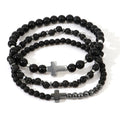 Go2boho Healing Protection Beaded Bracelet Stretch Matte Black Onyx Stack Steel-Toned Cross for Men's Gifts 2024 Trendy Jewelry