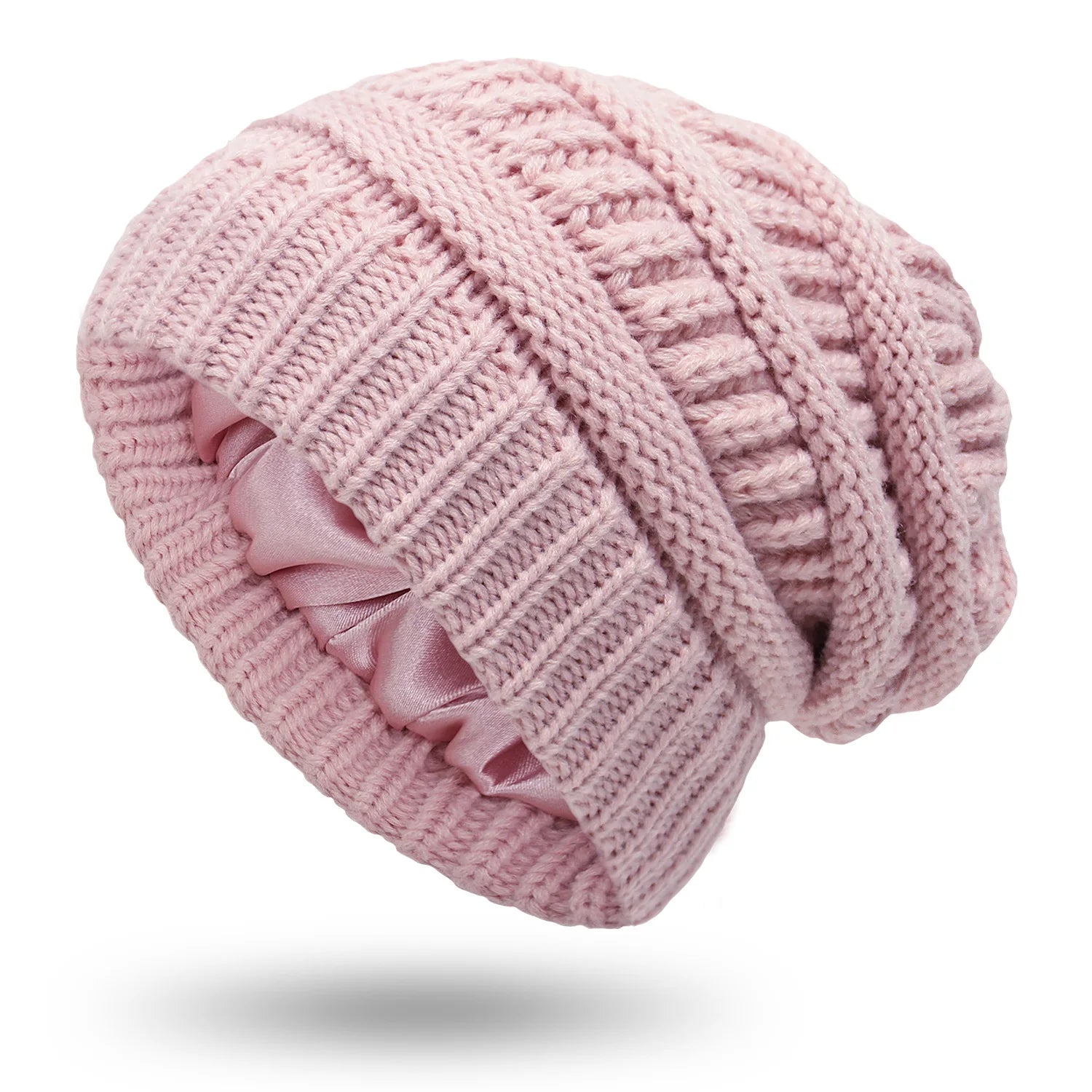 Womens Satin Lined Knit Beanie Hat Acrylic Winter Hats for Women Men Silk Lining Soft Slouchy Warm Cuffed Beanie Hat M09