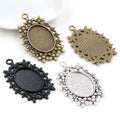Fit 18x25mm Oval Cabochon Pendant Blank Base Setting Vintage Flower Cameo Bezel Trays DIY Necklace Jewelry Supplies