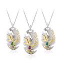 C7942 Abiding Jewelry Genuine Natural Gemstone Flower Bird Big Designs Vintage Necklace Sterling Silver 925 Animal Pendant