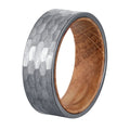 POYA Wholesale  8mm Hammered Tungsten Ring Silver with Whiskey Barrel Wood Liner Classic Engagement Anniversary & Wedding Gift