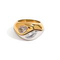 J&D 18K Gold Plated 2-Tone Stainless Steel Rings Zircon Trendy Fashion Jewelry for Wedding Engagement Anniversary Party Gift