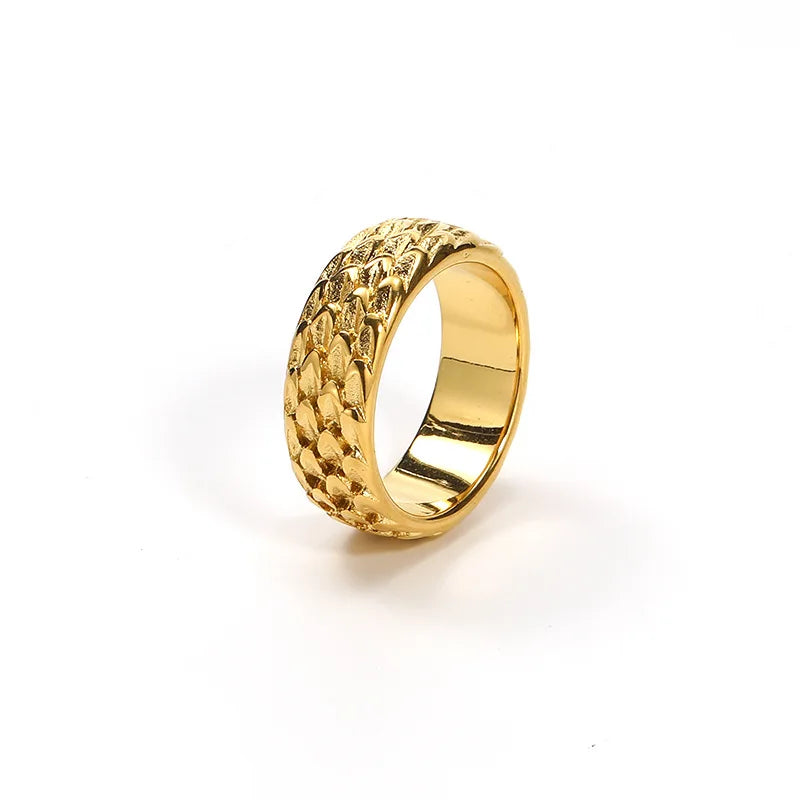 2024 Minimalist Jewelry Customized Design Dragon Scale 8mm Width Stainless Steel Ring for Men
