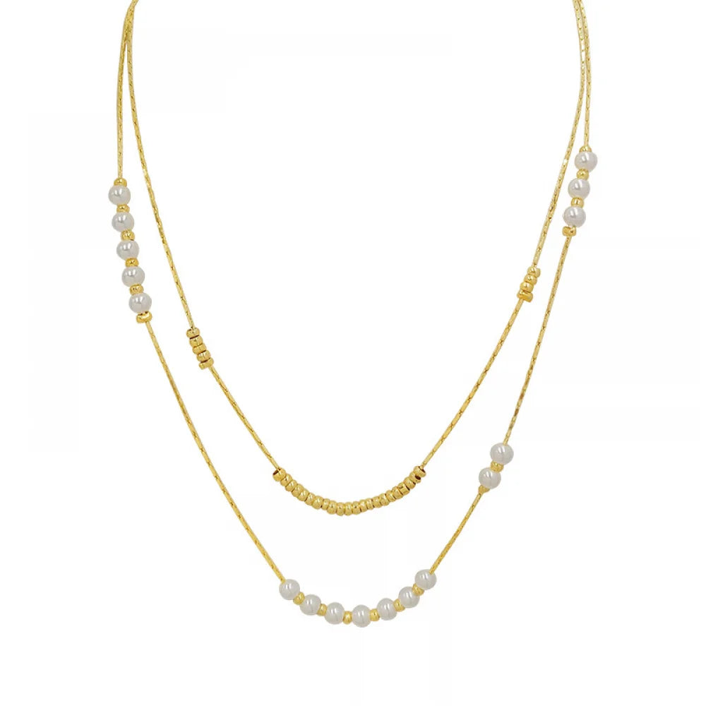 Collar De Perlas Women Fashion Jewelry Stainless Steel 2025 Collier Perle Gold Plated Double Layer Pearl Necklace