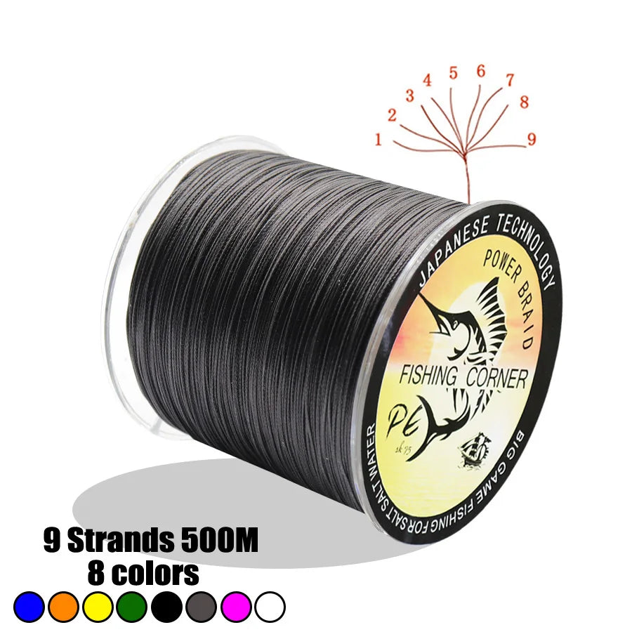 Fishing Corner 9 Strands 500M Braided Fishing Line PE Wire Multifilament Fishing Line Braided Wire 22LB-200LB