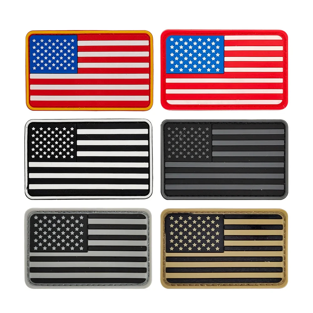 3D Lace Chenille US Flag PVC Rubber Patch with Hook for Bags & Hats