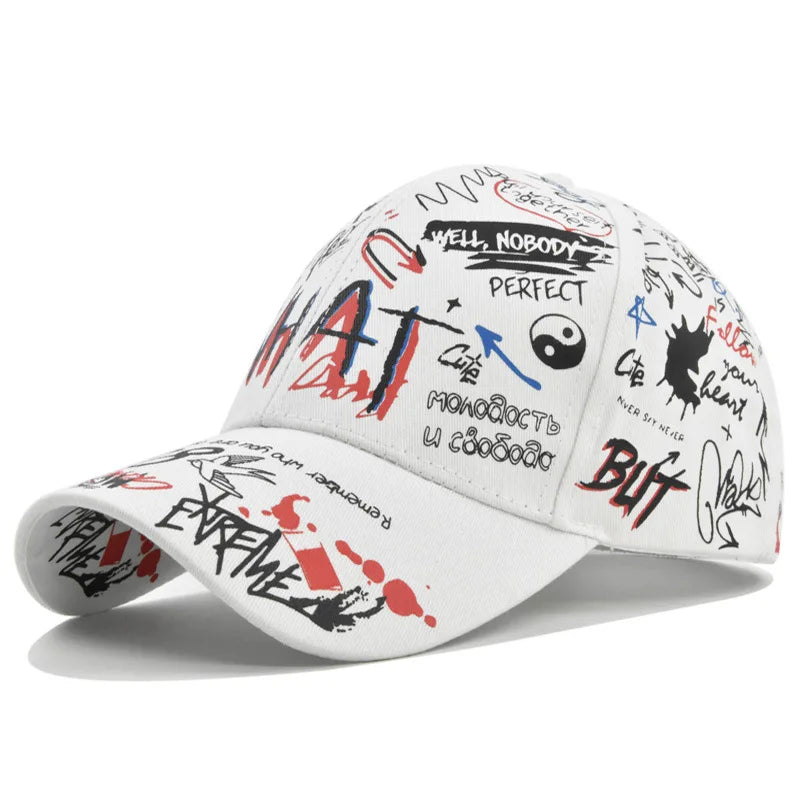 Unisex New 6-Panel Baseball Cap Graffiti Letter Printed Sun Protection Visor Curved Sporty Image Casual All-Match Common Fabric