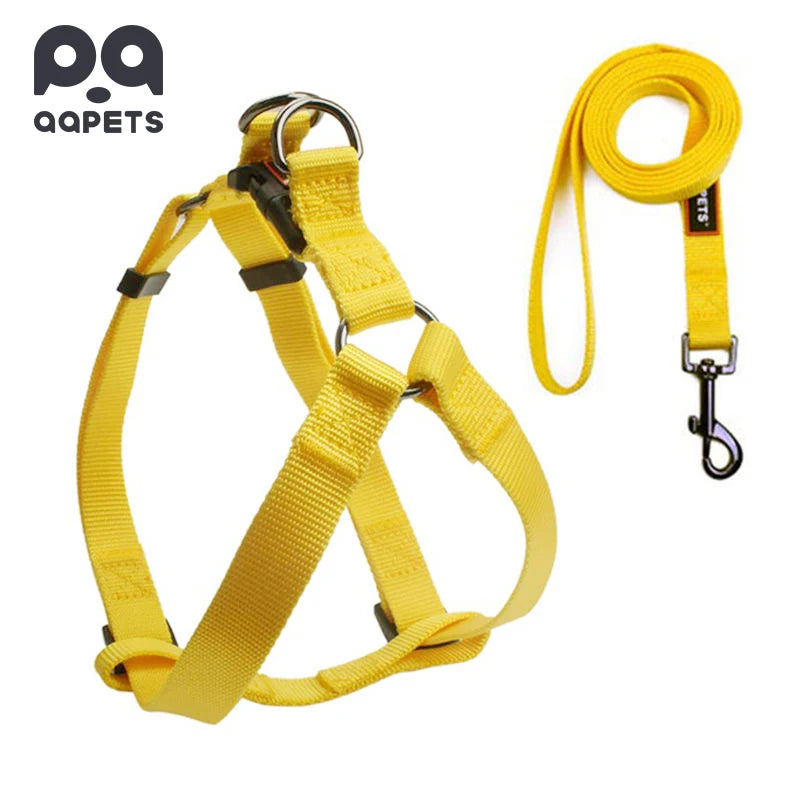 2025 Custom Solid Yellow Nylon Dog Harness Leash Set Strong and Adjustable Print Pattern for Comfortable Pet Walking