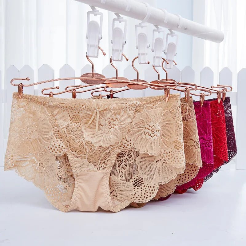Mid-Rise Women's Hipster Panties Floral Lace Breathable Polyamide Everyday Style Knitted with Plain Dyed Technics