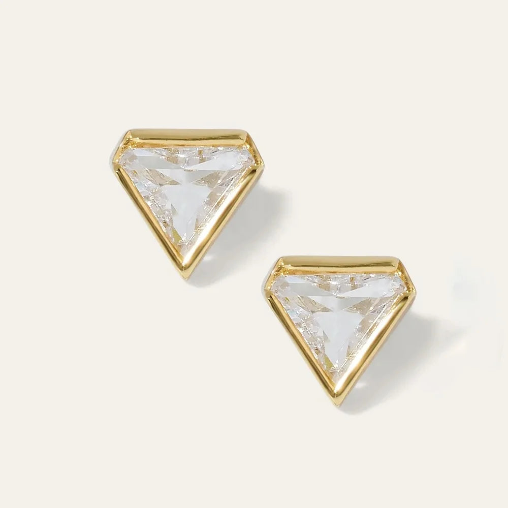 LOZRUNVE 925 Sterling Silver Crystal Small Pyramid Stud Earring Gold Vermeil