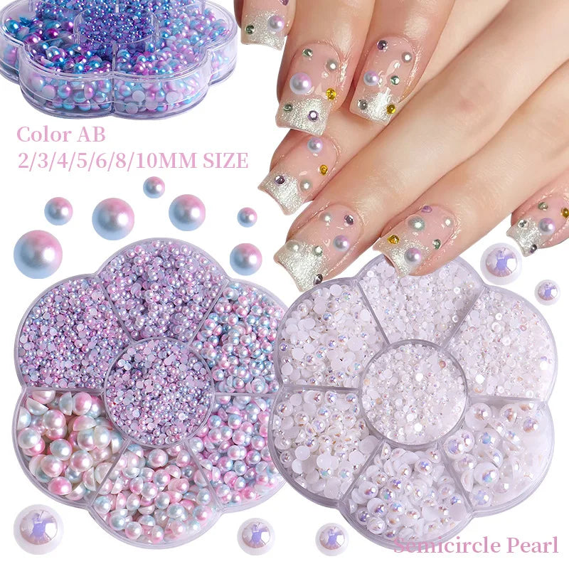 Wholesale OEM Logo High Quality Nail Art Pearl AB Semicircular Pearl Crystal Nail Art Pearl