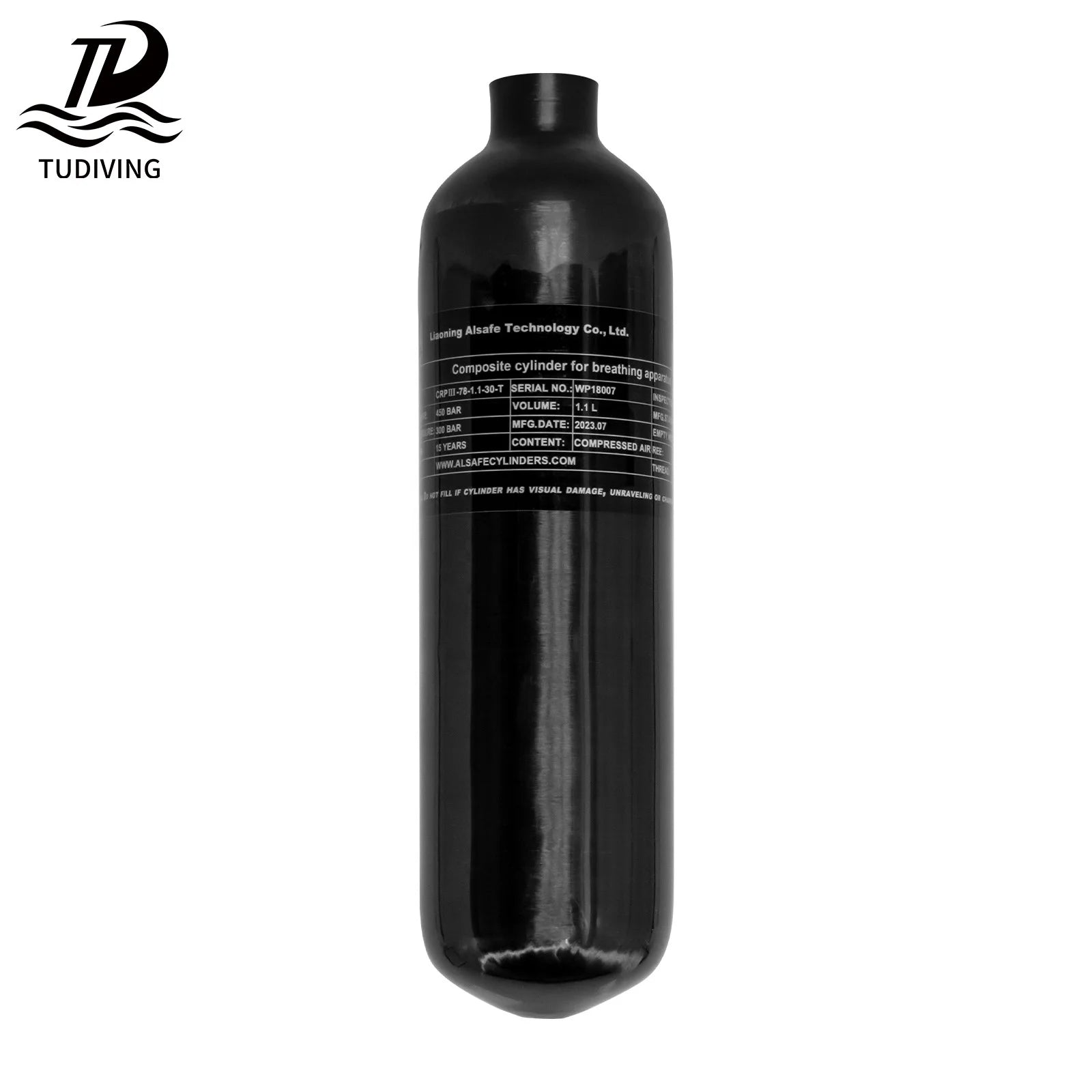 TUDIVING CE 1.1L 30mpa 4500psi  300bar High Pressure PCP Paintball  Fire Rescue Portable Scuba Diving Carbon Fiber Gas Bottles