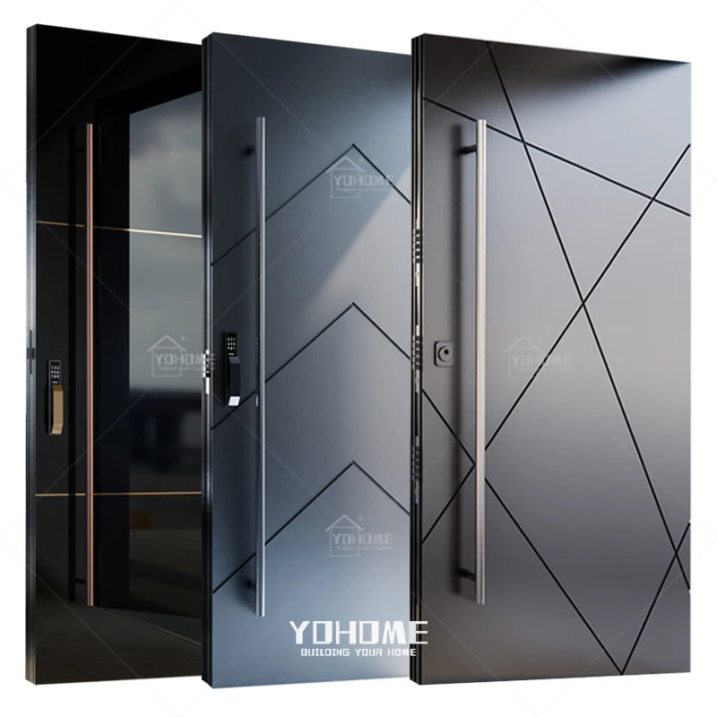 Guangdong Yohome Latest Exterior Modern Doors Entry Modern Black Entrance Door High Grade Security Steel Door