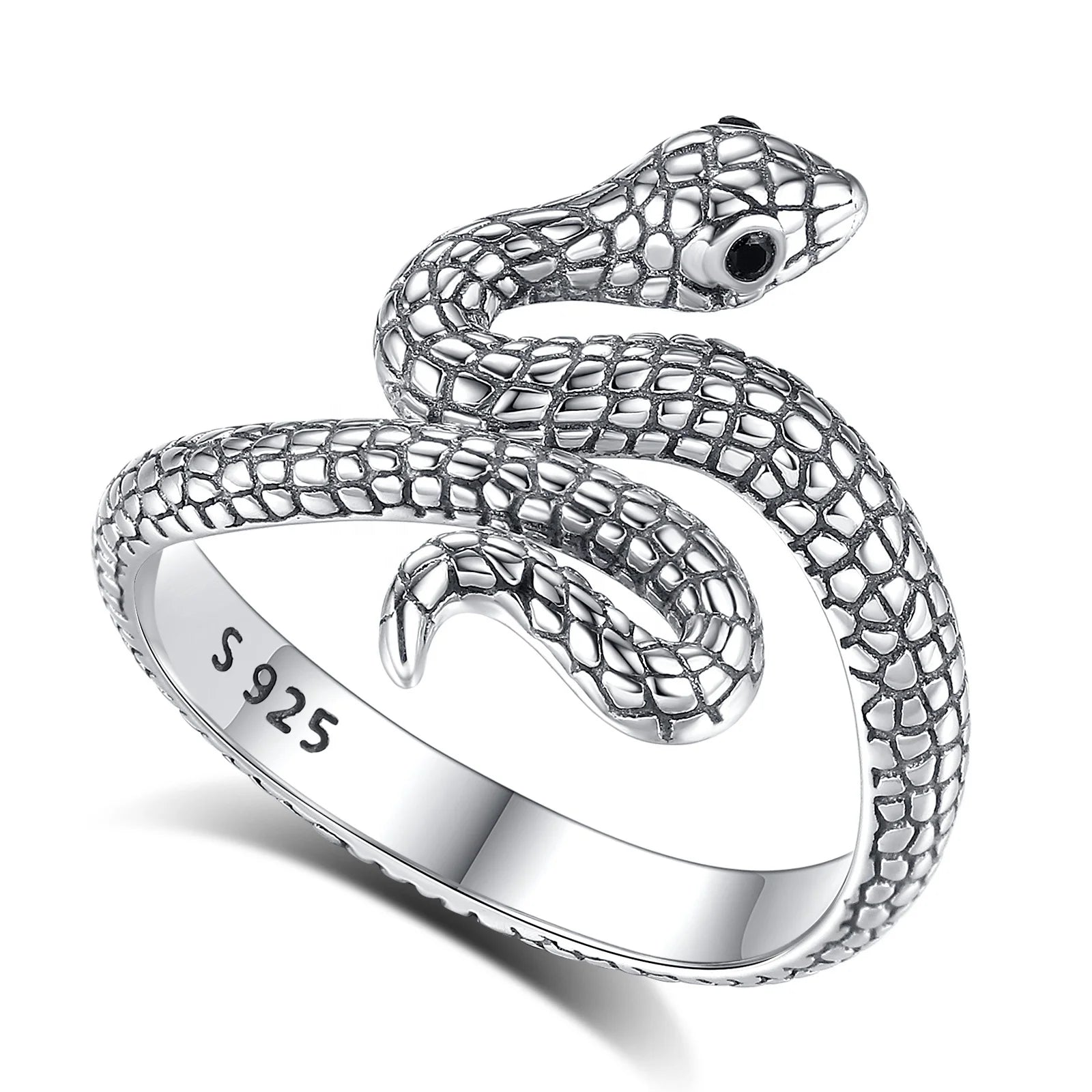 Wholesale Fine Jewelry Vintage Punk Style Open Size Adjustable 925 Sterling Silver Snake Rings for Men or Women