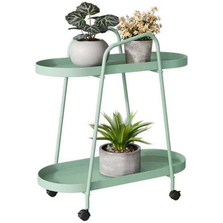 Movable Iron 2-Tier Kitchen & Bathroom Bar Cart Rack Oval Shaped Rolling Trolley with Wheels for Home Storage & Organization