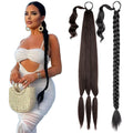 WP18 32" 150g Long Braided Ponytail Extension with Hair Tie Straight Wrap Around Hair Extensions Ponytail Synthetic Hair Piece