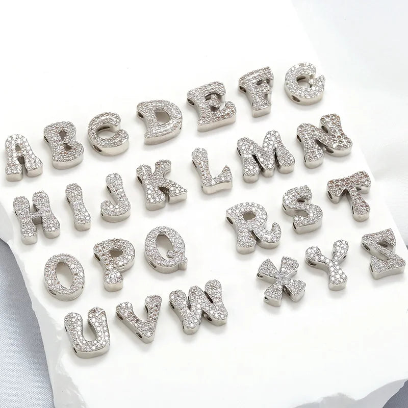 Lovely CZ Silver/Gold Color 26 Letters Initial Beads for Jewelry Making