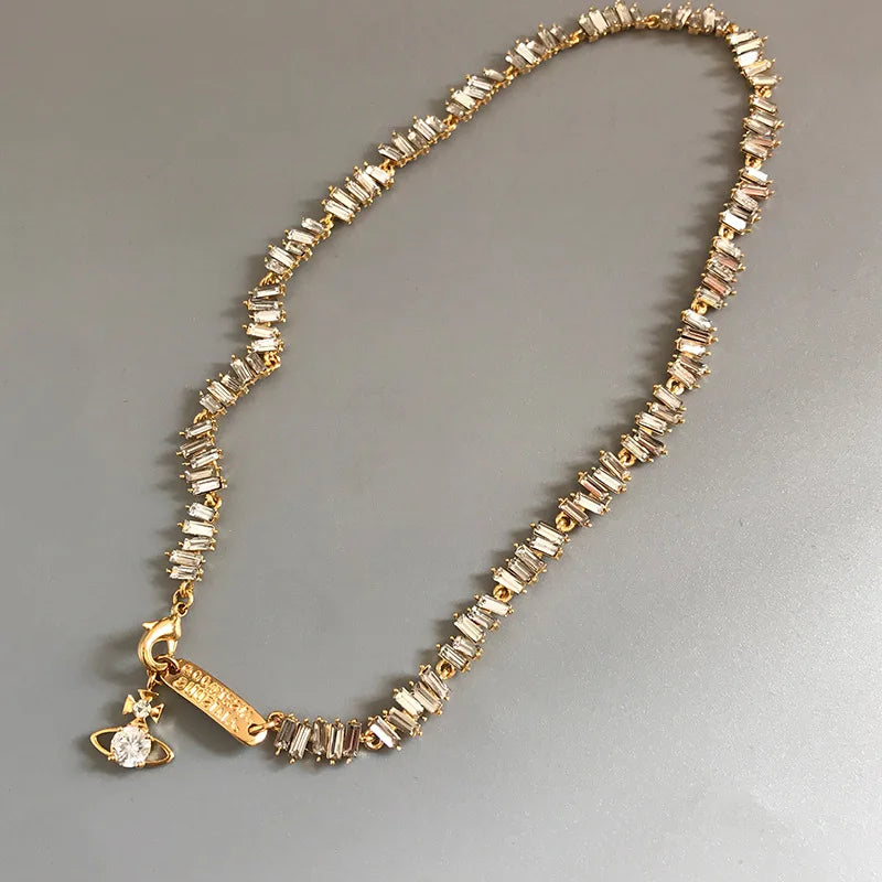 Tongxin New Personality Irregular square T Drill Full Drill Bracelet Temperament Necklace  Jewelry Set for Women