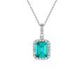 925 Sterling Silver High End Rectangular Green Gemstone Pendant Necklace for Women