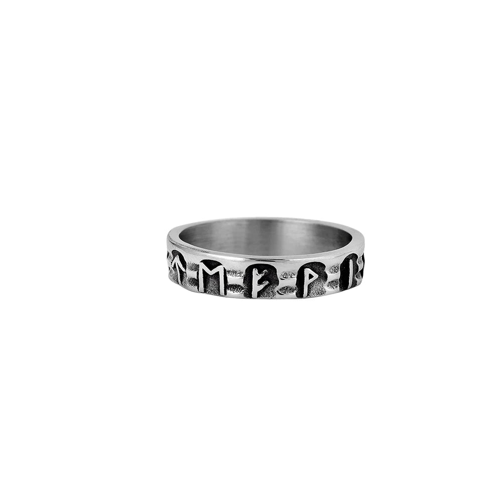 Viking Rune Ring Jewelry Vintage Amulet Ring Stainless Steel Nordic Silver Finger Ring for Man Women
