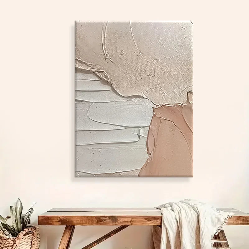 Wholesale Canvas Pink White Thick Texture Minimalist Modern Abstract Wall Art Handmade Acrylic Oil Painting Frame Custom Size