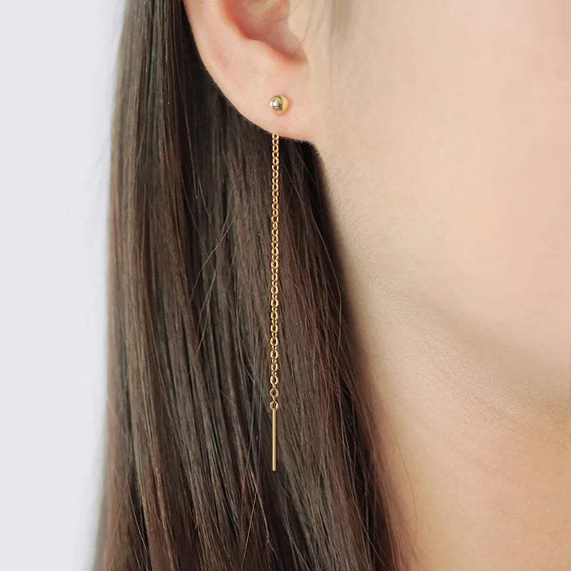 SC Advanced Sense Premium Earrings Fashion Stainless Steel Earrings Individual Simple Titanium Tassel Threader Earrings