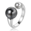 2024 New Brass Plating Platinum Inlaid Zircon Open Adjustable High Shine Black White Gray Pearl Rings for Women