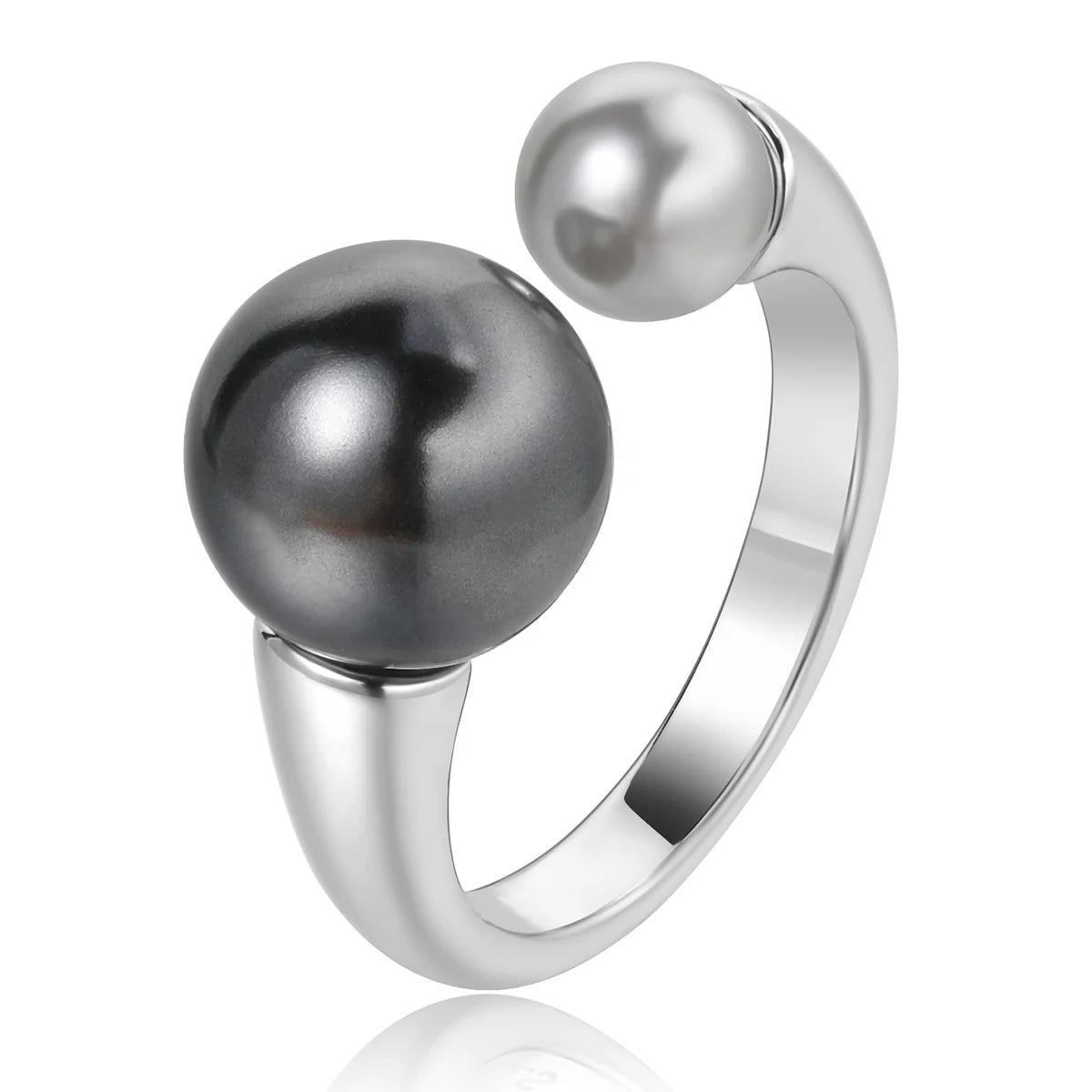 2024 New Brass Plating Platinum Inlaid Zircon Open Adjustable High Shine Black White Gray Pearl Rings for Women