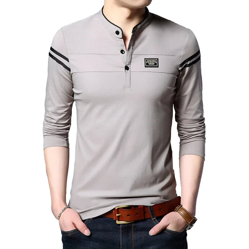 RNSHANGER Fashion Summer Long Sleeved POLO T-shirt Casual Breathable Top Stand Neck Long Sleeve Korean Comfortable Polo Shirts